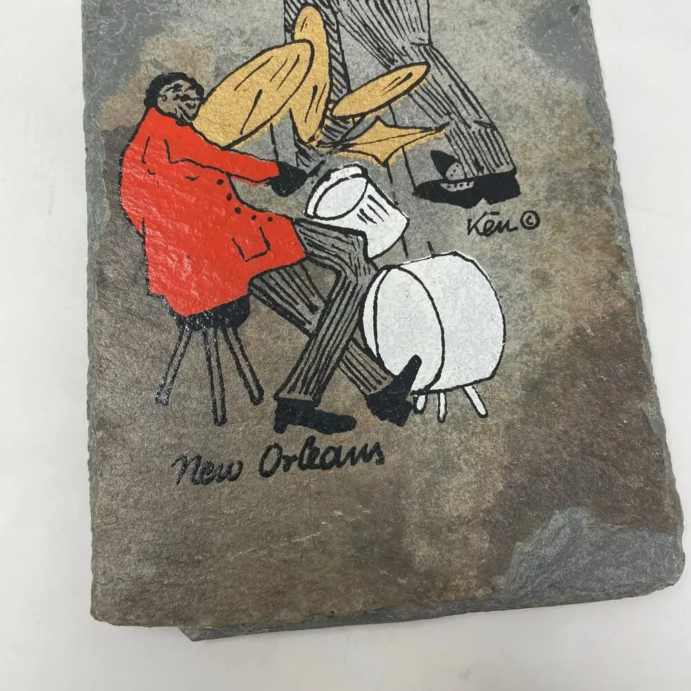 Vieux Carre Hand Painted Antique Roofing Slate New Orleans Bourbon Street Jazz